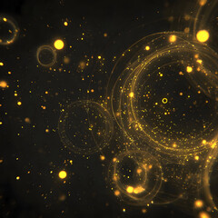 Ethereal Golden Orbs and Swirling Light Trails on a Dark Mystical Background.