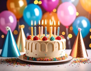 Birthday cake with candles and balloons (4)