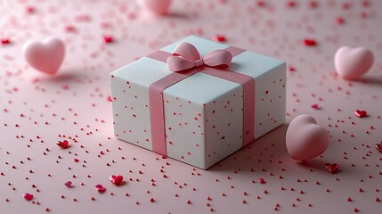 Pink Gift Box with Hearts, Festive Background
