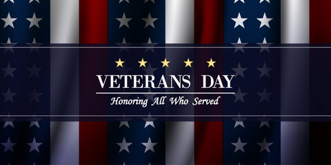 Veterans Day. American flag. Suitable for posters, banners and social media. Blue background.