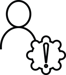 User profile with warning gear icon, account error alert symbol, system caution notification sign for settings and management, transparent background
