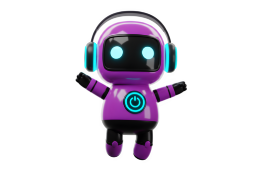 A playful 3D cartoon robot with headphones, dancing isolated on transparent background PNG.

 - Powered by Adobe