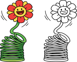 Funny cartoon flower with spring base