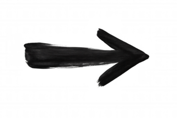 Black brush-stroked arrow pointing rightward, hand-drawn design element against transparent backdrop