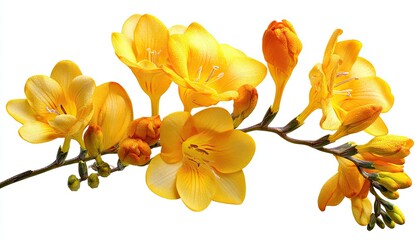 Bright yellow freesia blossoms on a stem