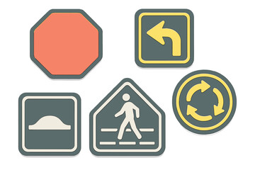 Assorted traffic signs for road safety and navigation