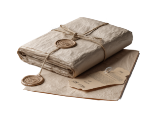 Antique paper bundle product vintage aesthetic view isolated on transparent background, png