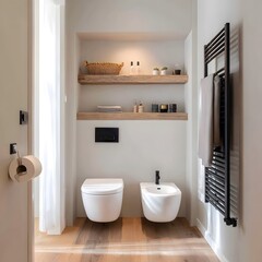 Minimalist Bathroom with Floating Fixtures and Built-in Storage