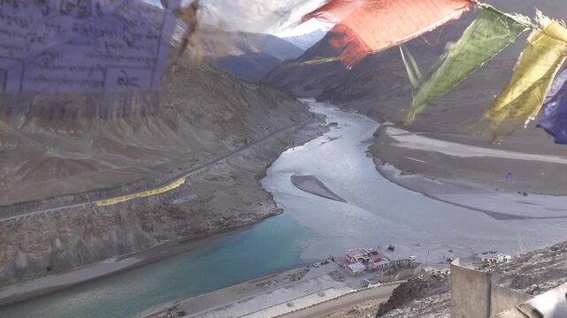Sangam View Point in leh, Ladakh famous for the confluence of the Indus and Zanskar rivers.