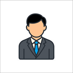 customer service representative, business man icon with wearing suitcase and blue tie