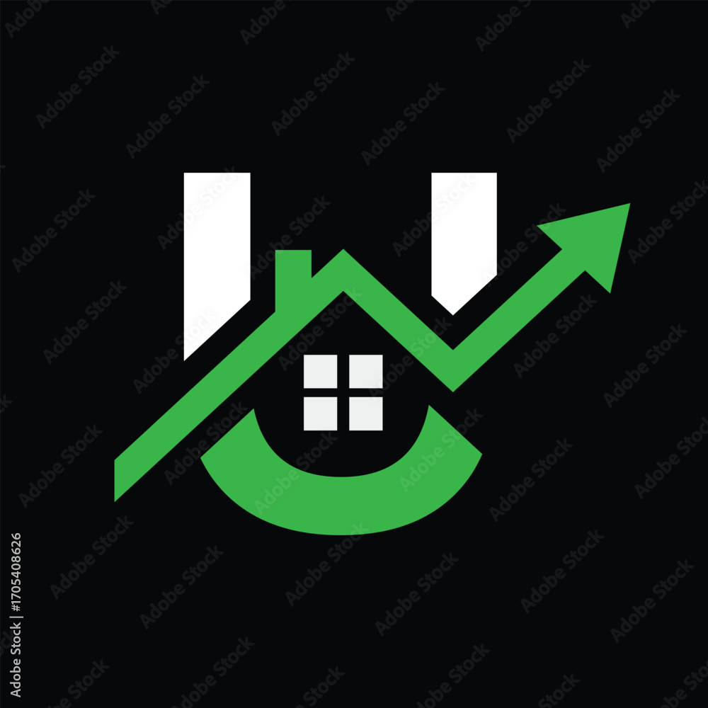 Poster this is a flat logo design of an initial u in combination with a house and a graphic arrow heading u