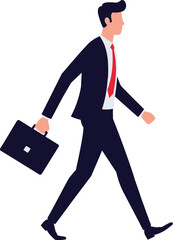 Confident businessman walking with briefcase, professional office worker in suit, career journey, purposeful stride, corporate lifestyle concept
