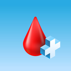 Obraz premium Red Blood Drop with White Cross