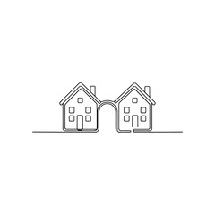 Minimalist Line Art Depiction of Two Houses Connected a Symbol of Unity and Togetherness in Architectural Simplicity