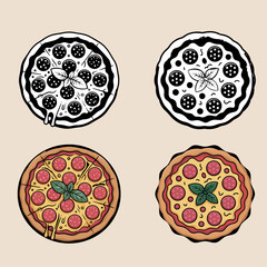 Flat Design Pizza Icons with Different Varieties for Food Illustrations