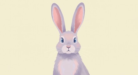 Obraz premium Rabbit cartoon with big ears on light yellow background. Easter bunny