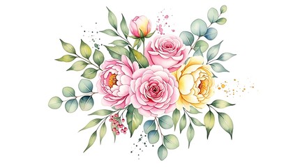 Beautiful Watercolor Floral Bouquet Design.