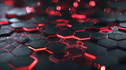 Obraz premium Futuristic Hexagon Abstract Backgrounds, Gold and Red Glowing Geometric Digital Art