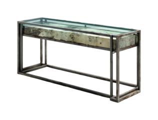 Modern console table design contemporary living room furniture piece stylish environment side view isolated on transparent background, png