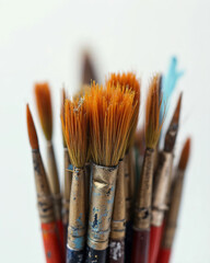 Fototapeta premium Close-Up of Used Paintbrushes for Art and Craft