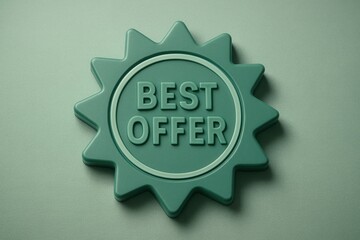 Badge featuring BEST OFFER, promotional message in a modern embossed style, eye-catching retail discount offer.