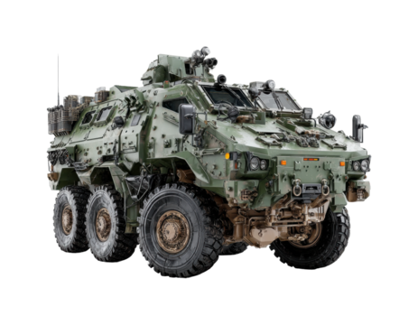 Military vehicle action battlefield armored truck urban environment side view defense strategy isolated on transparent background, png