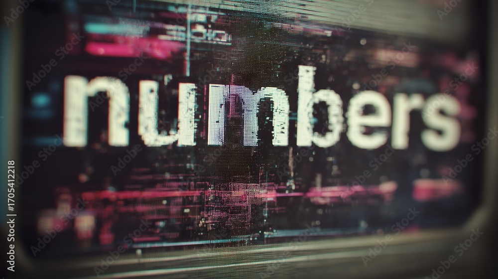 Aufkleber close-up of digital display showing the word numbers