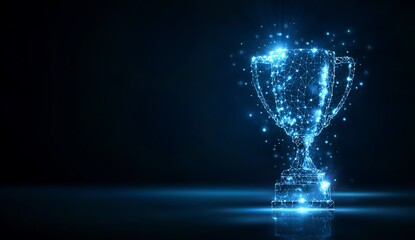 Futuristic Digital Trophy Award with Sparkling Effects