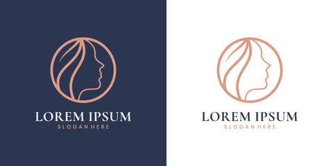 Elegant beauty logo design with woman face silhouette in line style
