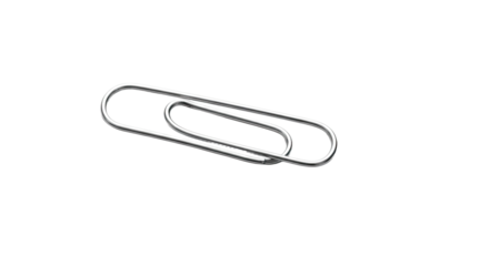 Two metallic paperclips interlocked.