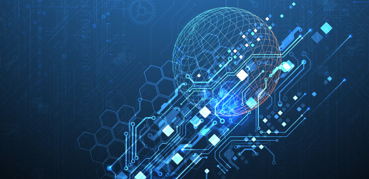 Abstract circuit board background with sphere. Hi-tech digital technology concept. Vector.