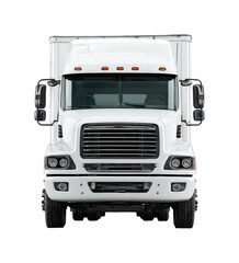 Transport truck in urban environment business event front view isolated on transparent background, png