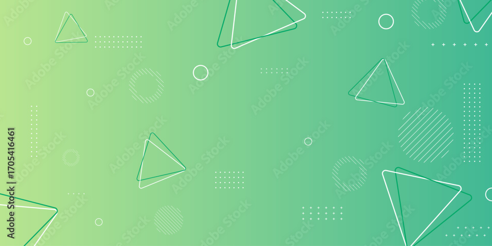 Poster abstract background fresh green with geometric triangle and circle line patterns.