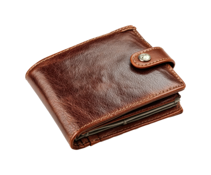 Stylish brown leather wallet modern design product isolated on transparent background, png