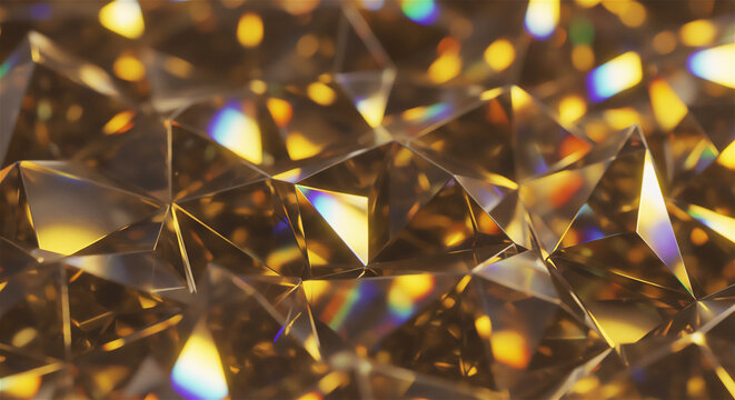 黄金に輝く宝石のような多面体の抽象背景