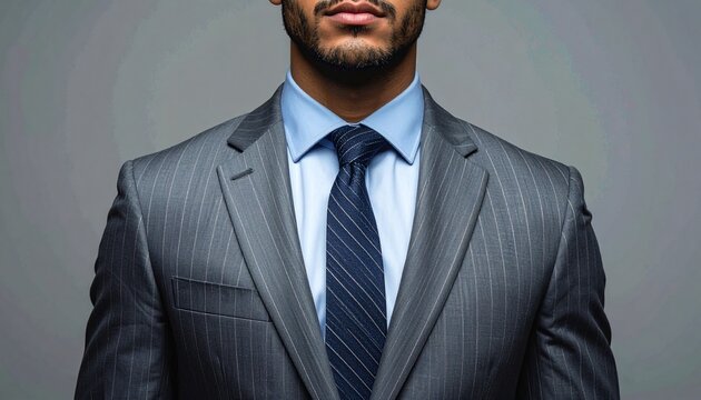 Sharp professional man in pinstripe suit and tie exudes confidence and success for business ventures