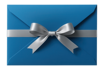 Blue envelope with silver ribbon detail
