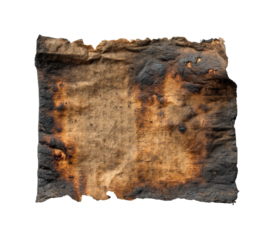Burnt ancient manuscript discovery archaeological site historical context artifacts isolated on transparent background, png