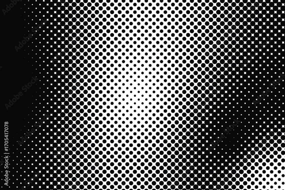 Poster a black and white halftone gradient pattern with varying dot sizes and density.
