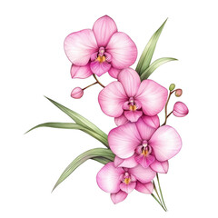 Obraz premium A vibrant cluster of pink orchids with delicate petals and green leaves, showcasing their natural beauty and elegance.