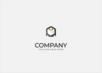 Geometric penguin logo features a modern minimalist style with clean lines and sharp shapes. The simple yet striking design makes it versatile for technology companies, software and startups.