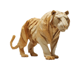 Origami tiger sculpture display artistic paper creative space isolated on transparent background, png