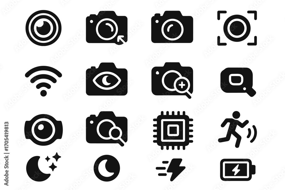 Poster saver motion camera high processor battery wireless icon image nano optical vector
