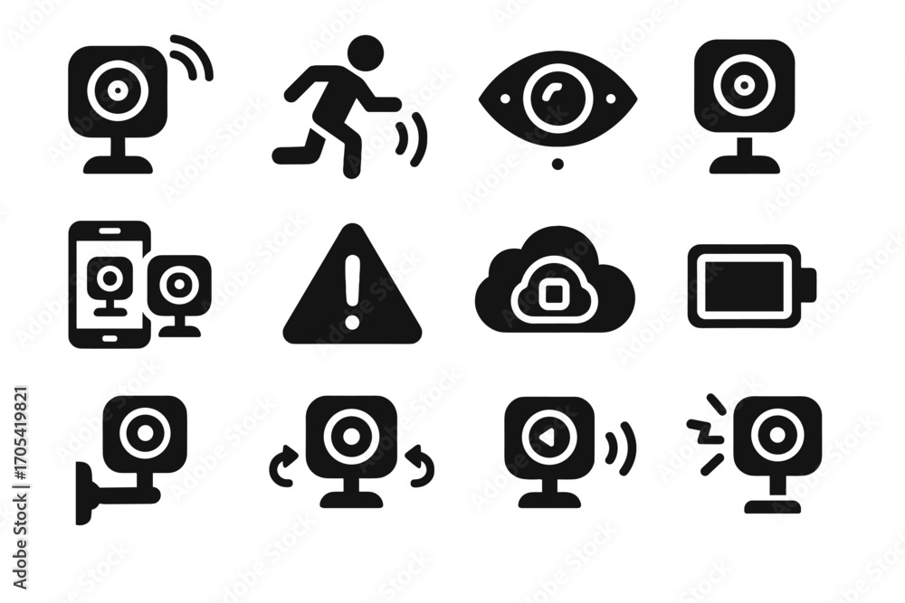 Aufkleber symbol alert nano security vector icon storage status recording lens icons detection
