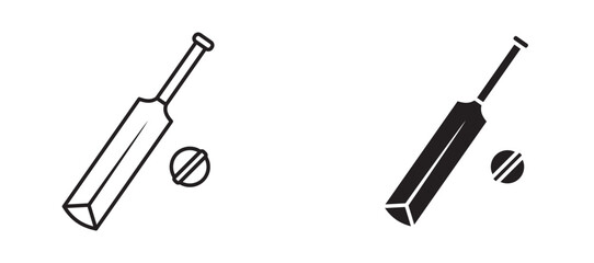 Naklejka premium Cricket bat and ball Icon set in black color for ui designs