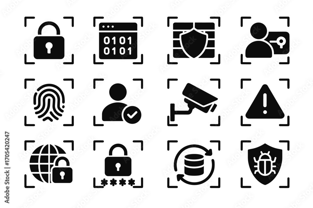 Aufkleber control access firewall notification grid icon data authentication security encrypted vector antivir