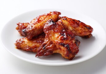 A plate of glazed, roasted chicken wings