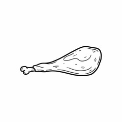 Fototapeta premium Simple black and white sketch of a chicken drumstick.