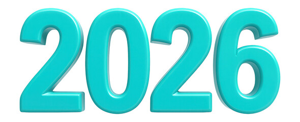 2026 year number in bold turquoise with black shadow