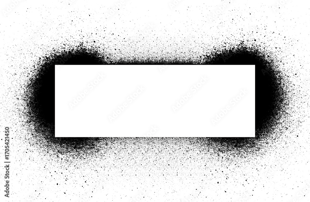 Poster distressed spray paint rectangle frame on transparent backdrop. grunge black ink splatter effect wit